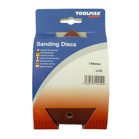 Sanding Disc 140mm 120 Grit 5 Hole Pack of 10 Toolpak 